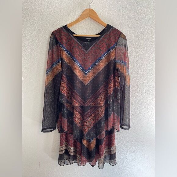 Desigual bohemian mini dress with sheer ruffles  XL - Picture 10 of 11